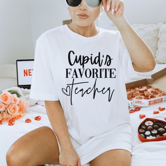 Cupid’s Favorite Teacher Graphic T-shirt Valentine’s Day Shirt - Unisex - Picture 1 of 6